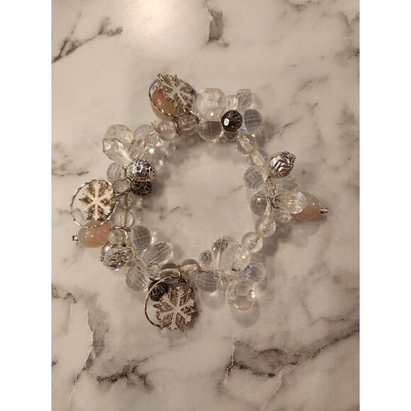 Snowflake Charm & Bead Stretch Bracelet - Picture 1 of 2